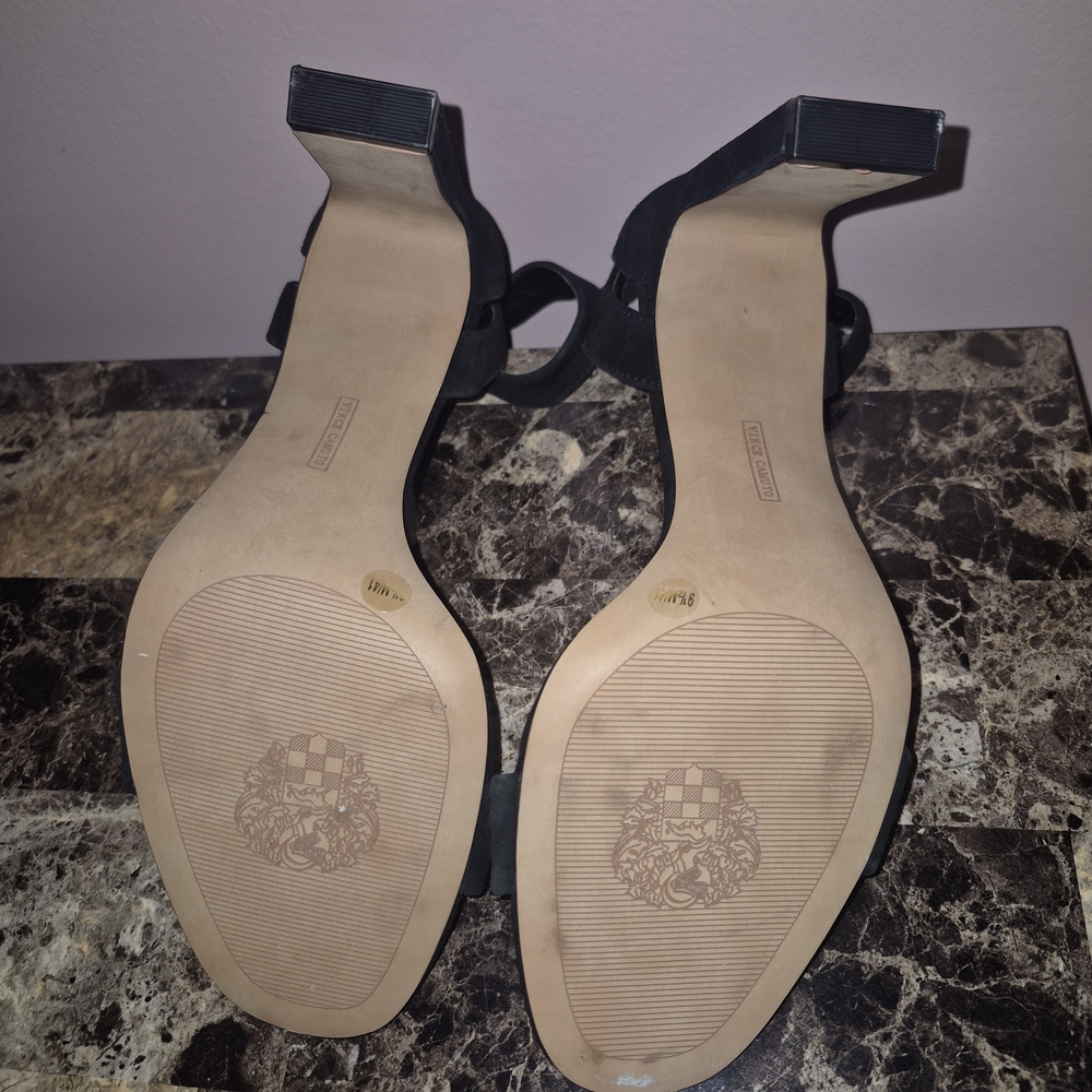 Vince Camuto Elegant Black Suede Ankle Strap Heels - Picture 3 of 5